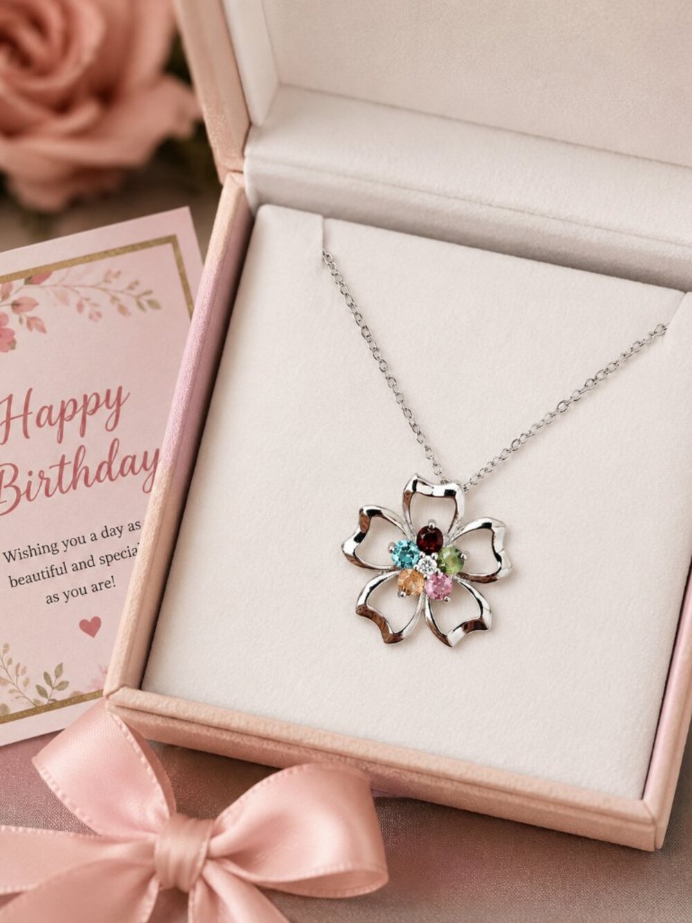 Effy 925 Sterling Silver Multi-Gemstone Flower Necklace - Picture 4 of 6